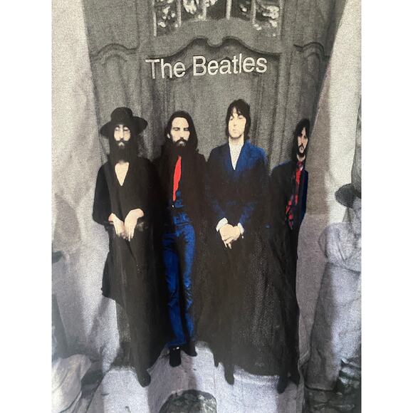 Vintage 90s The Beatles All Over Print T Shirt XL AOP Hanes Black Band Tee Apple - Picture 2 of 6